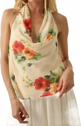 Promesa Floral Chiffon Cowl Neck Halter Top In Cream