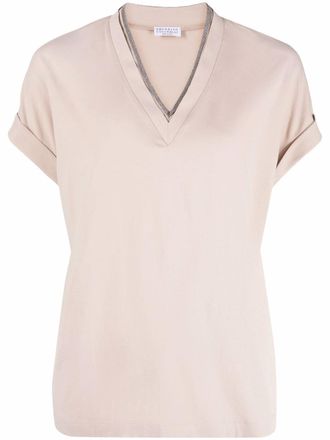 Brunello Cucinelli T-shirt met V-hals - Beige