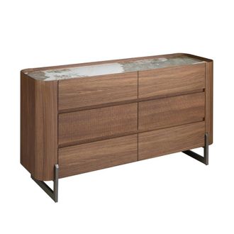 Angel Cerd&aacute; C&oacute;moda nogal, acero vis&oacute;n metal y tapa de m&aacute;rmol porcel&aacute;nico