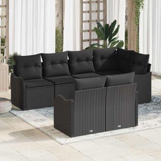 vidaXL Vidaxl - Conjunto De Sof&aacute; De Jard&iacute;n Con Coj&iacute;n 7 Pcs Negro Polirat&aacute;n