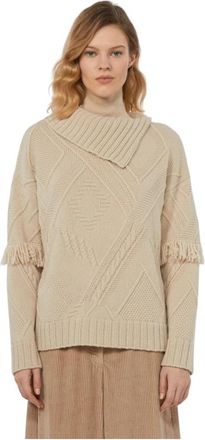 Max Mara Hoge hals pure wollen trui - Dames - Coltruien - Beige - XS - Wol - Truien & Vesten