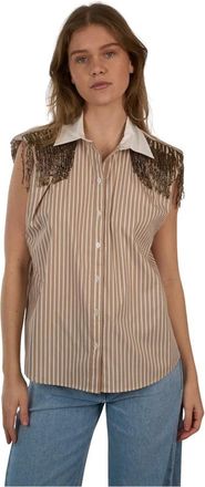 Dante6 Overhemden, Dames, Bruin, L, Katoen, Mouwloze Blouse met Kralen Franjes