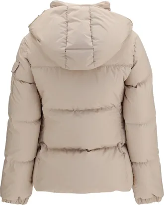 Moncler Womens Fourmines Hooded Short Down Jacket Beige
