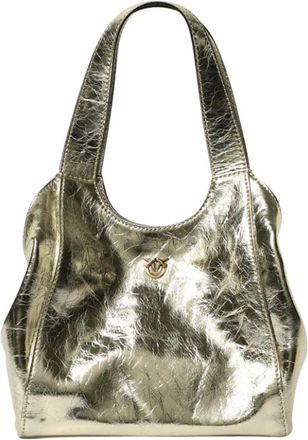 Pinko Borsa media in pelle effetto used - Dames - Schoudertassen - Geel - ONE Size - Leer - Tassen