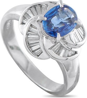 Luxury Bazaar Platinum 0.43ct Diamond and Blue Sapphire Pinwheel Halo Ring MF18-110425