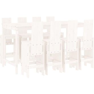 vidaXL Mesa Y Taburetes Altos Jard&iacute;n 9 Pzas Madera Maciza Pino Blanco Vidaxl