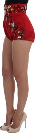 Dolce & Gabbana Womens Red Silk Crystal Roses Shorts Cotton