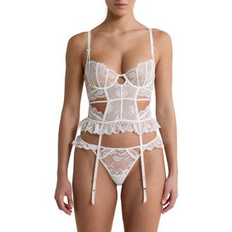 Etam Beloved Lace Underwire Bustier with Garter Straps in White at Nordstrom, Size 34B