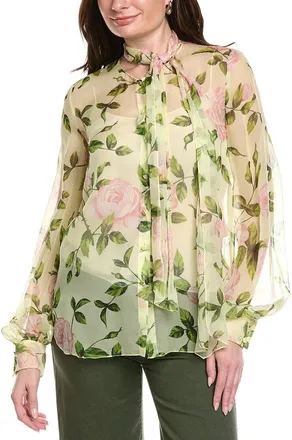 Oscar De La Renta Tie-Detail English Roses Silk Top