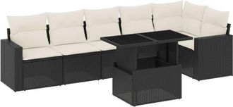 vidaXL Set De Sof&aacute;s De Jard&iacute;n 7 Pzas Con Cojines Rat&aacute;n Sint&eacute;tico Negro Vidaxl