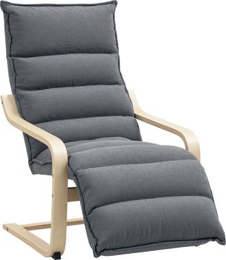 OEM Butaca De Sal&oacute;n Con Reposapi&eacute;s Ajustable Tapizada En Terciopelo Con Marco De Madera 67x93x105 Cm Gris Oscuro