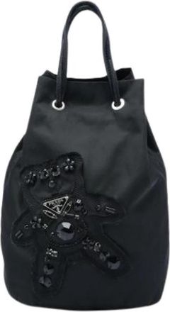 Prada Pre-owned Beaded Nylon Bucket Bag - Dames - Vintage Tas - Zwart - ONE Size - Nylon - Vintage