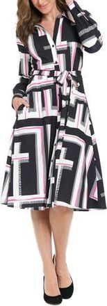 London Times Long Sleeve Shirtdress in Black/Pink at Nordstrom Rack, Size 10