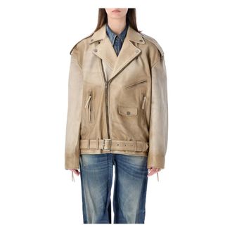 Golden Goose Leather Jackets, female, Multicolor, Size: XS Buffalo Leather Biker Jacket