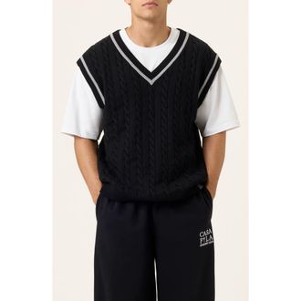 Fila Gender Inclusive Baseline Cable Stitch Sweater Vest in Black /Ultimate Gray at Nordstrom, Size Xx-Large