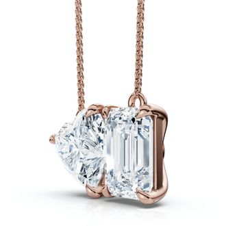 Pompeii3 2Ct TW Toi et Moi Heart and Emerald Diamond Pendant 14k Gold 18 Chain Lab Grown