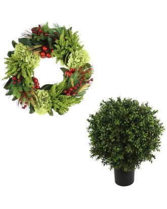Creative Displays Inc. Classic Christmas Holiday Set With 22In Wreath & Uv Boxwood Drop-In