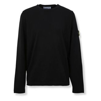 Stone Island Round-neck Knitwear, male, Black, Size: XL Crewneck Sweater with Rolled Edges