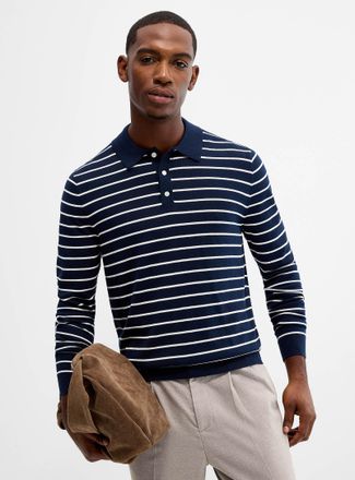 Le 31 Mens Nautical stripe knit Polo Shirt