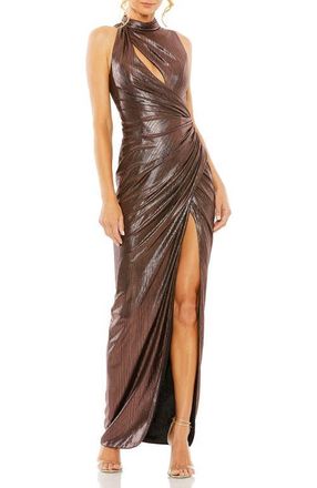 Mac Duggal High Neck Sleeveless Gown in Mocha at Nordstrom, Size 10