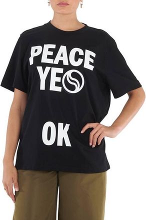 Stella McCartney Ladies Black Slogan-Print Cotton T-Shirt, Size XX-Small