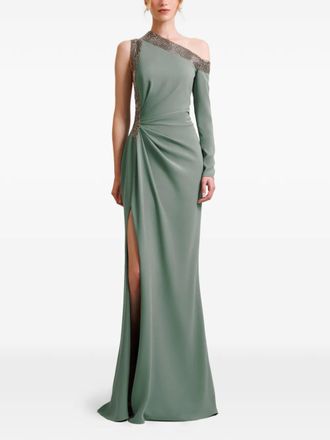Gemy Maalouf embellished asymmetrical-neckline maxi dress - Green