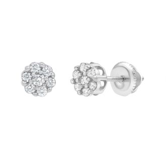 LuvMyJewelry Velvet 14K White Gold Flower Cluster Diamond Unisex Earrings - 0.22 Ct