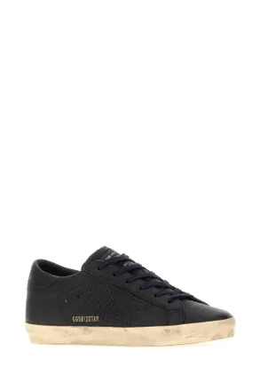Golden Goose Womens Navy Blue Leather Super-Star Sneakers