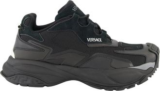 Versace Zwarte leren en technische stof manden - Heren - Sneakers - Zwart - 41 EU - Leer - Schoenen