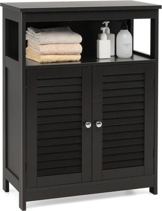 Costway Bathroom Black Storage Cabinet Freestanding Side Organizer Cabinet w/ Adjustable Shelf