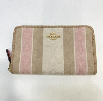 Coach Signature Beige Pink Long Wallet (Bi-Fold) (Pre-Owned)