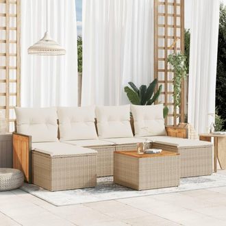 vidaXL Set Sof&aacute;s De Jard&iacute;n 7 Piezas Y Cojines Rat&aacute;n Sint&eacute;tico Beige Vidaxl