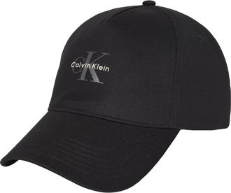 Calvin Klein Mens Mono Logo Panel Cotton Cap, Black (Black), One Size