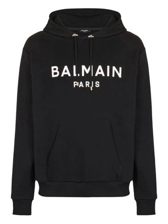 Balmain logo-print cotton hoodie - Black