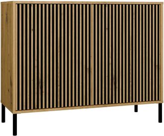 OEM Elegante C&oacute;moda De Roble Artesanal De 2 Puertas, Frentes Ranurados, Sistema Tip-on, Patas De Metal: &iexcl;perfecta Para El Sal&oacute;n, El Dormitorio Y La Oficin