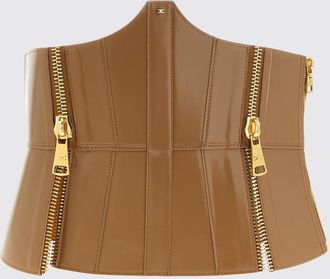 Elisabetta Franchi Cintura bustier in pelle con logo monogram e chiusura a nodo