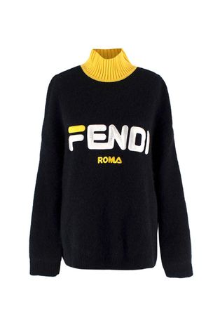 Fendi X Fila Black And Yellow Funnel Neck Knit Jumper Size S