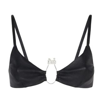 GCDS Gcds, Ondergoed, Dames, Zwart, M, Leer, Hoop Logo-plaque Leren Bralette
