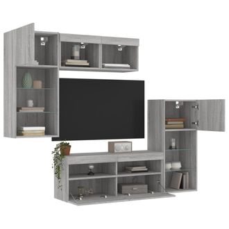 Berkfield Home 5 Piece TV Wall Units with LED Grey Sonoma Engineered Wood