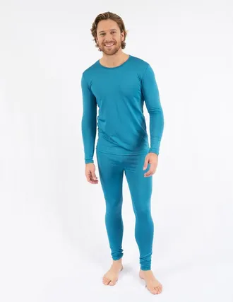 Leveret Mens Two-Piece Thermal Long Sleeve Solid Pajamas in Teal at Nordstrom, Size Xx-Large