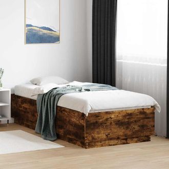 vidaXL Estructura De Cama Madera De Ingenier&iacute;a Roble Humo 100x200 Cm Vidaxl