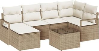 vidaXL Garden Sofa Set 7 pcs Beige Poly rattan Vidaxl