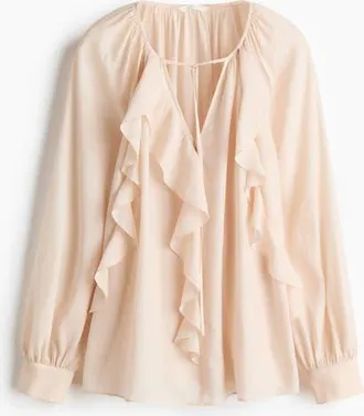 H&M Flounce-trimmed Blouse in Powder Pink at Nordstrom, Size X-Small