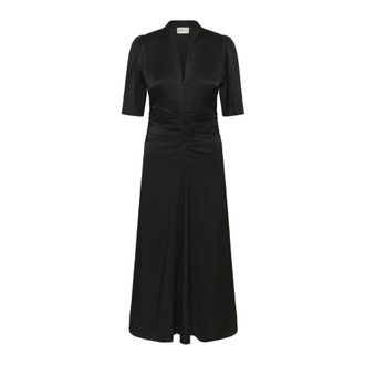 Gestuz Zwarte Jurk met Geplooid Detail aan de Voorkant - Dames - Casual kleedjes - Zwart - 2XL - Leer - Kleedjes