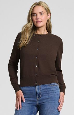 Lands End Fine Gauge Cotton Crew Cardigan Sweater in Rich Coffee at Nordstrom, Size X-Small