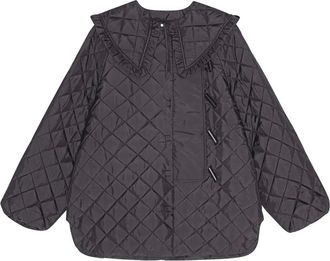 Ganni ruffled quilted jacket - women - Fabric - 34 - Black
