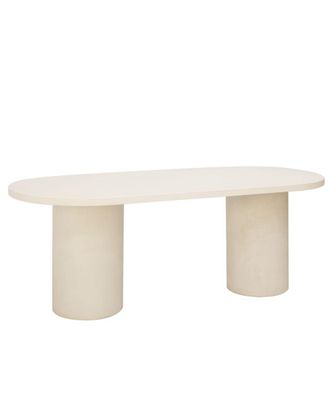 Deco Wood Mesa de comedor ovalada de microcemento en tono blanco roto 180x75cm