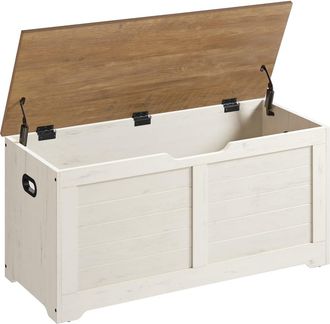 Vasagle Banco almacenaje de madera color blanco y marr&oacute;n