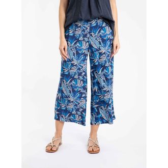 Weird Fish Sarita Printed Wide Leg Cropped Trousers in Blue Indigo at Nordstrom, Size 14