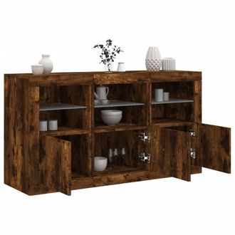 Berkfield Home Sideboard with LED Lights Smoked Oak 123x37x67 cm in Brown | Size: 123 x 37 x 67 cm